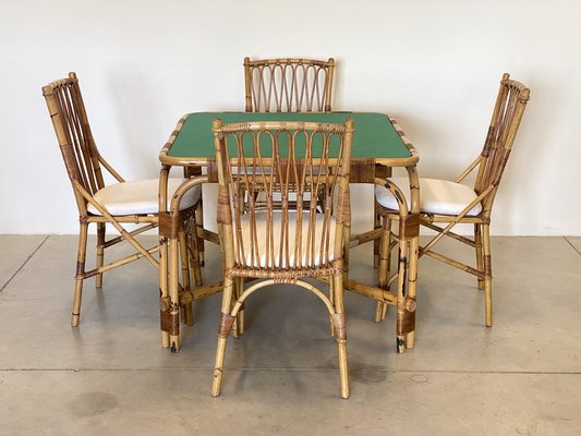 Gaming Table and Bamboo Chairs by G. De Vivo 1970s Set of 5 for sale at Pamono