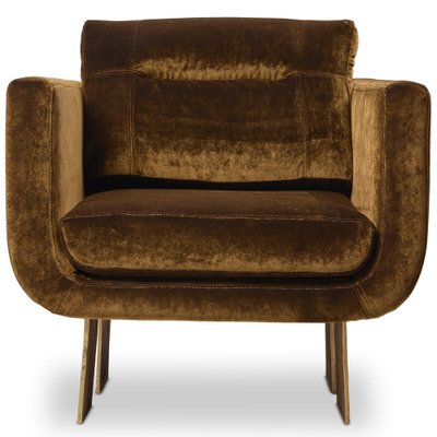 Bronze Velvet Primal Statement Lounge Chair with Cast Brass Legs by Egg Designs