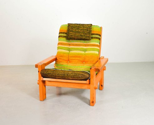 Vintage Scandinavian Pine Lounge Chair by Yngve Ekström, 1970s