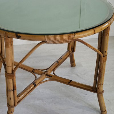Italienischer Tisch aus Bambus mit Glasplatte, 1960er bei Pamono kaufen