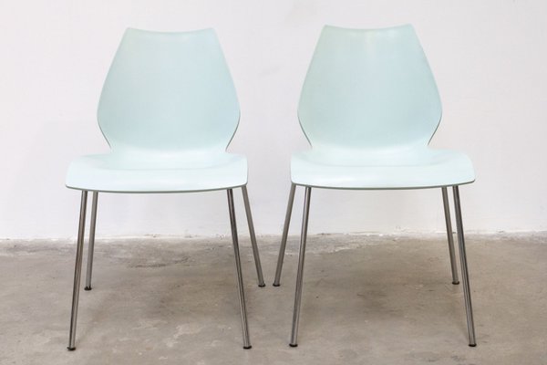 Set of Model Maui Light Blue Chairs by Vico Magistretti for