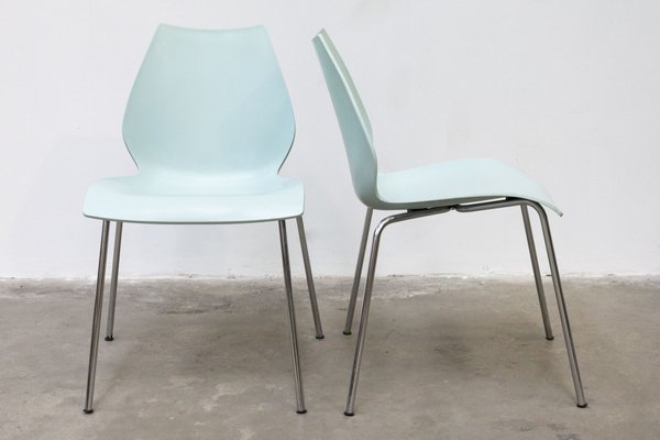 Set of Model Maui Light Blue Chairs by Vico Magistretti for