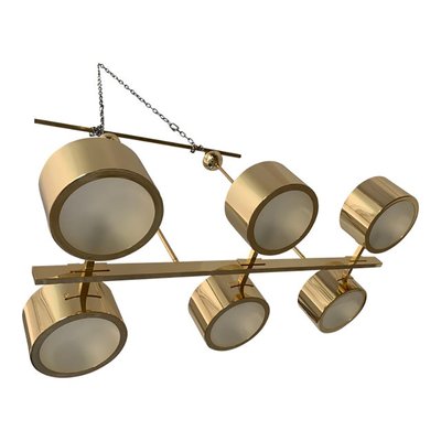 A Stilnovo Ceiling Light with Three Brass Framed Disks A Stilnovo Ceiling Light with Three Brass Framed Disks