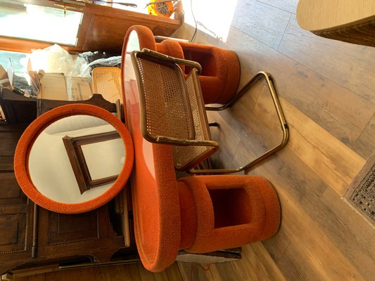 Dressing Table from Kecskemet Furniture Sales Company with Bauhaus Brass Chairs 1975 Set of 3