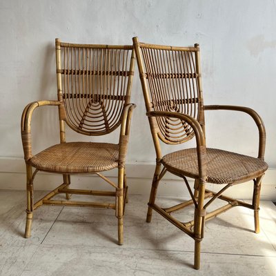 Bamboo Dining Chairs attributed to Adrien Audoux Frida Minet 1950s Set of 2