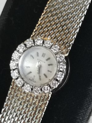 Art Deco Minimalist Swiss Watch White Gold Diamonds Women Wrist Watch 1950s for sale at Pamono
