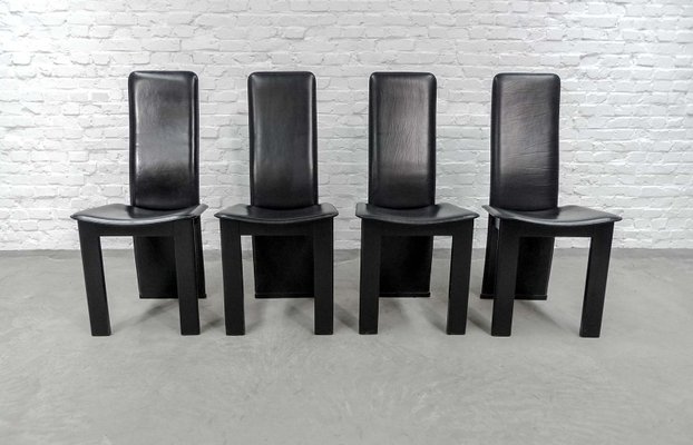 High back black leather dining chairs deals