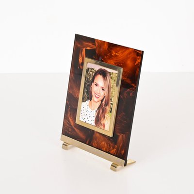 Photo Frame in Tortoiseshell Acrylic Glass and Brass in the style