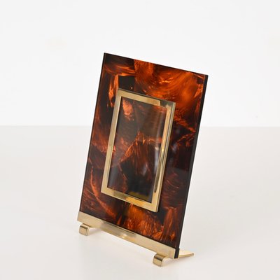 Photo Frame in Tortoiseshell Acrylic Glass and Brass in the style