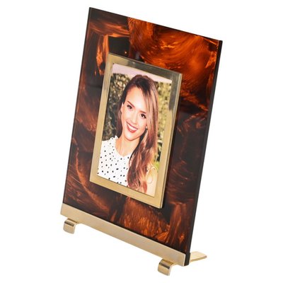 Photo Frame in Tortoiseshell Acrylic Glass and Brass in the style