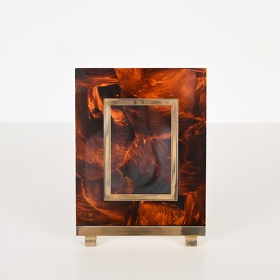 Photo Frame in Tortoiseshell Acrylic Glass and Brass in the style
