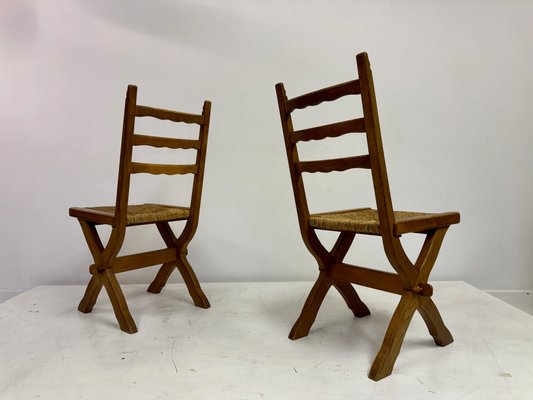 Oak and Rush X-Legged Dining Chairs, 1960s, Set of for sale at - Main Image