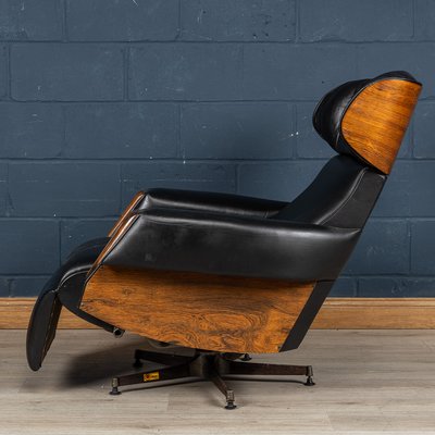 Vintage 20th Century Italian Black Leather Recliner by Poltrona Oscar 1965 for sale at Pamono