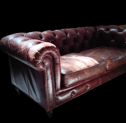Divano Chester in pelle marrone in vendita su Pamono