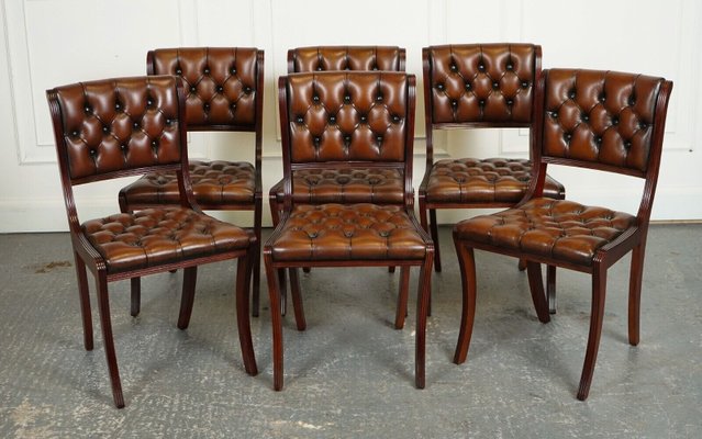 Chesterfield Leather Dining Chairs Set of 6 for sale at Pamono
