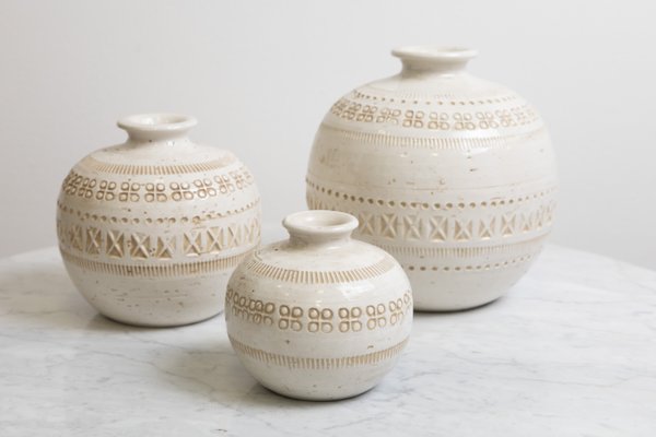 Ceramic White Rimini Series Vases from Bitossi, 1960s, Set of 3