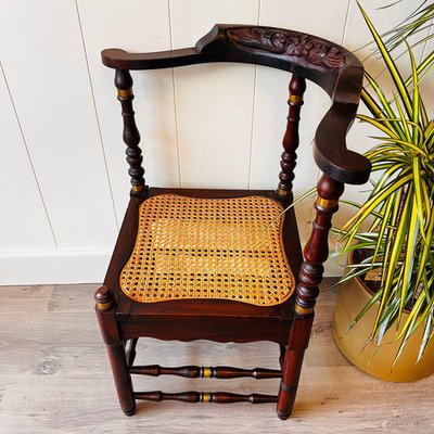 Vintage Corner Chair in Wood and Rattan for sale at Pamono