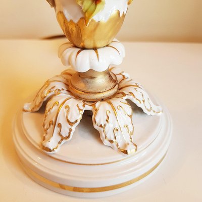Capodimonte Porcelain Table Lamps with Small Pink Roses, Set of 2