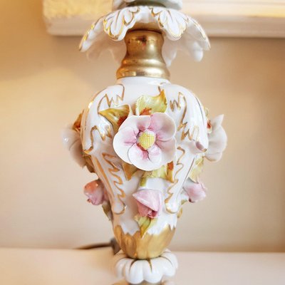 Capodimonte Porcelain Table Lamps with Small Pink Roses, Set of 2