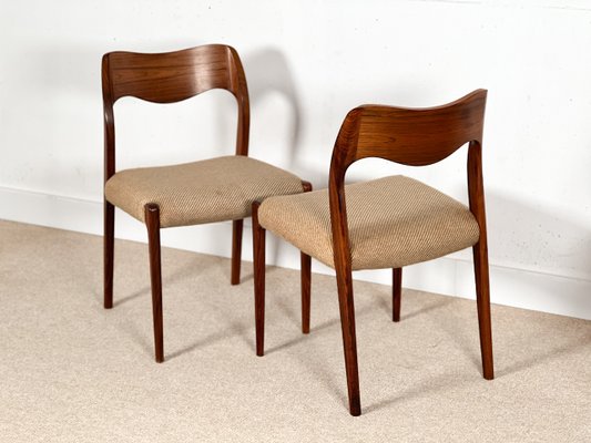Dining Chair Model 71 in Rosewood by Niels Moller for J.L. Mollers 1950s Set of 4