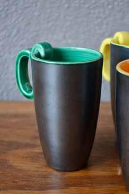 Vintage Bicolor Mugs from Ceramique Dart De Bordeaux, 1950s, Set of 4 for  sale at Pamono