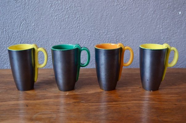 Vintage Bicolor Mugs from Ceramique Dart De Bordeaux, 1950s, Set of 4 for  sale at Pamono