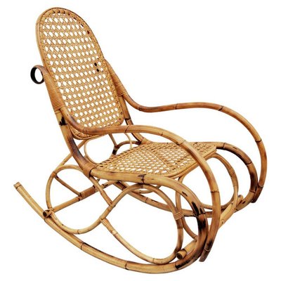 Mid-Century Bamboo and Rattan Rocking Chair attributed to Franco
