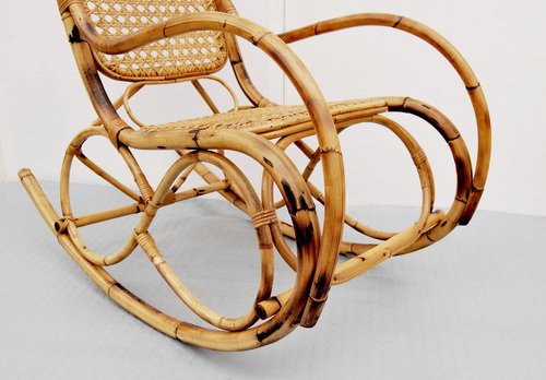 Mid-Century Bamboo and Rattan Rocking Chair attributed to Franco