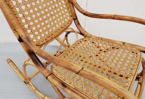 Mid-Century Bamboo and Rattan Rocking Chair attributed to Franco