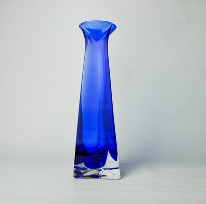 Vase Soliflore En Pâte De Verre Bleue, 28 Cm, Vintage Parfait état