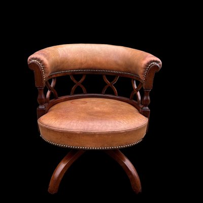 Antique Edwardian Mahogany and Leather Desk Chair 1900 for sale at Pamono