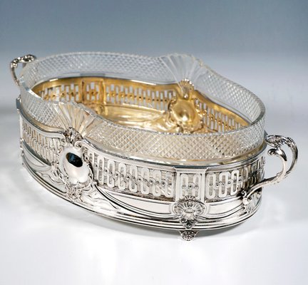 Art Nouveau Silver Jardinière with Cut Glass Liner by Wolfers