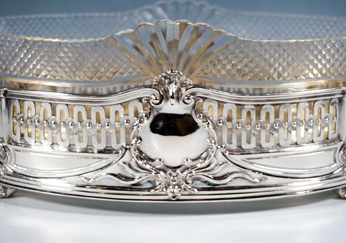 Art Nouveau Silver Jardinière with Cut Glass Liner by Wolfers