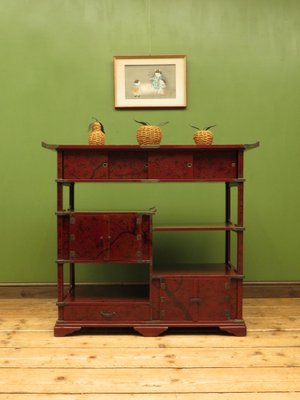 Japanese Red Lacquered Shodana Cabinet with Cherry Blossoms, 1880s