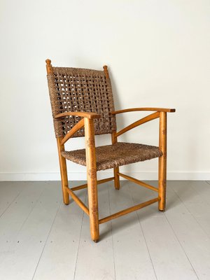 Modernist Carved Wooden Chair with Woven Rope Seat and Back Netherlands 1930s for sale at Pamono