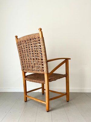 Modernist Carved Wooden Chair with Woven Rope Seat and Back Netherlands 1930s for sale at Pamono
