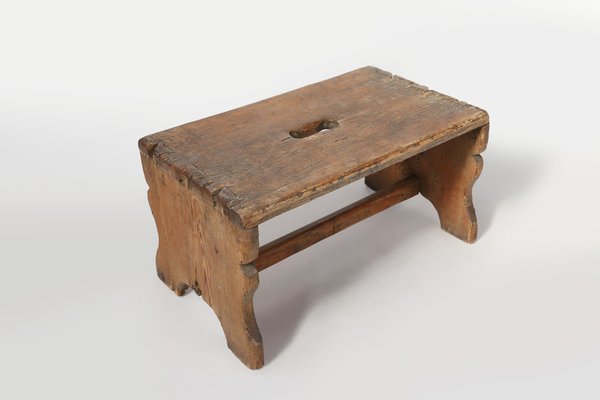 Rustic French Wooden Stool with Patina, 1900s for sale at Pamono