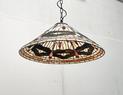 Vintage Tiffany Dragonfly Design Glass Pendant Lamp for sale at Pamono