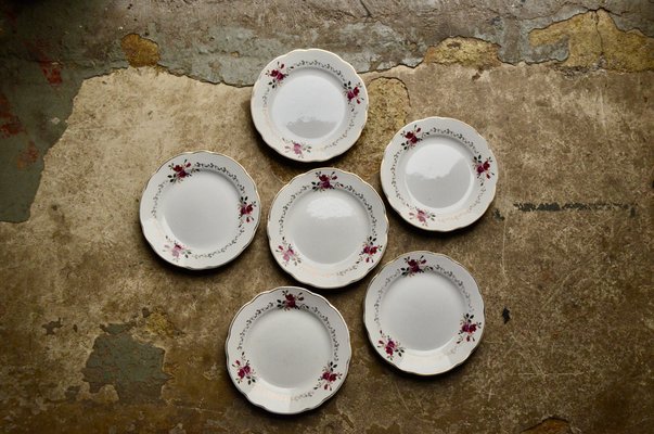 Lot De 6 Assiettes Vintage Faïence – Décor Fleurs Bleues, 23,5 Cm