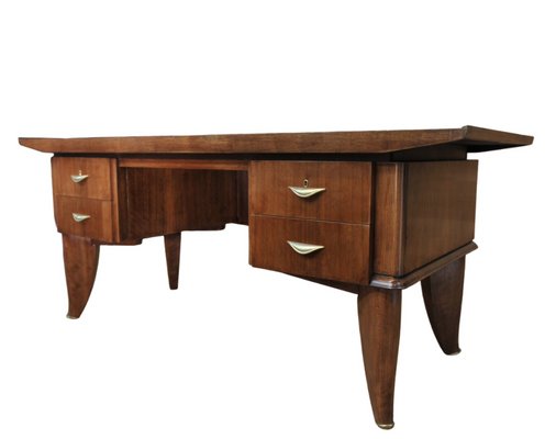 Large Art Deco Desk in Varnished Walnut Sanyas and Popot 1930s for sale at Pamono