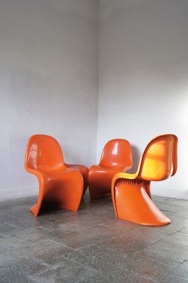 Orange Panton Chairs by Verner Panton for Herman Miller 1970s Set of 4 for sale at Pamono