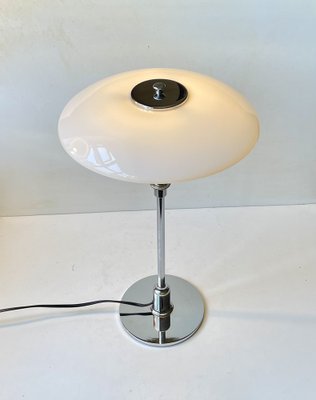 Vintage PH 3/2 Table Lamp in Chrome and Opaline Glass by Poul