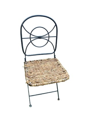 Vintage Folding Chairs in Wrought Iron and Wicker, Set of for