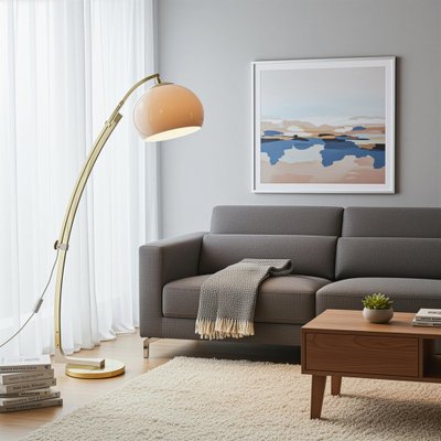 Space Age German Adjustable Floor Lamp / Arc Lamp in Brass from