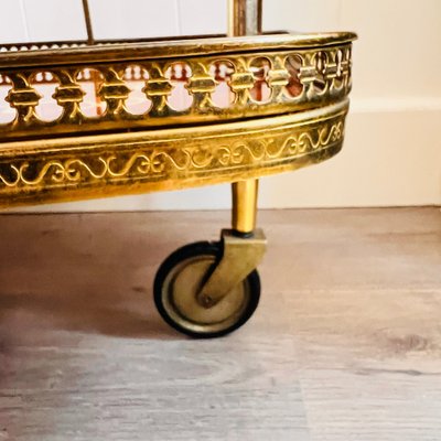 Vintage Hollywood Regency Bar Cart with Italian Marquetry Inlay