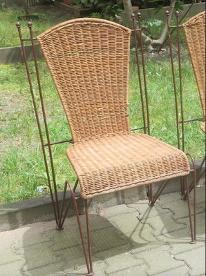 Rattan and Iron Dining Chairs by Frederick Weinberg 1960s Set of 4 for sale at Pamono