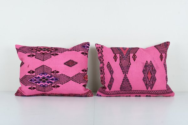 Gestreifte Kissenhüllen aus Bio-Wolle, 2010er, 2er Set bei Pamono kaufen