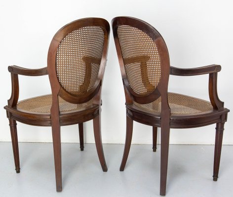 Louis XVI French Wood & Cane Chairs & Armchairs, 1890s, Set Louis XVI French Wood & Cane Chairs & Armchairs, 1890s, Set