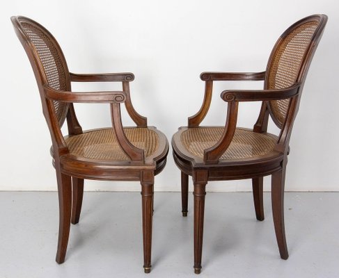 Louis XVI French Wood Cane Chairs Armchairs 1890s Set of 6 for sale at Pamono