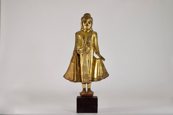 Gilded Teak Burmese Standing Buddha - Early 20thC Gilded Teak Burmese Standing Buddha - Early 20thC